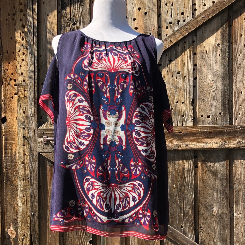 NWT max studio navy blue and red tunic blouse